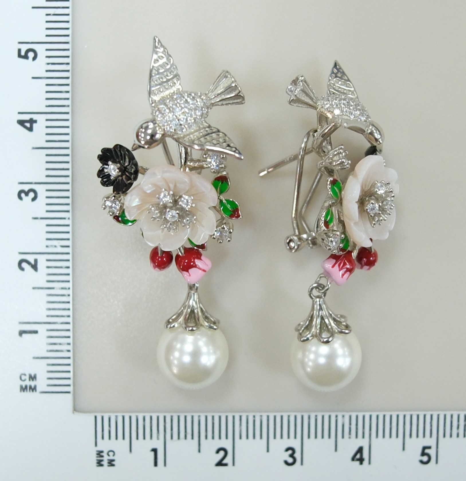 Серебряные серьги с перламутром "Птички"